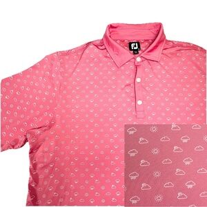 Footjoy Lisle Polo Shirt Self Collar Weather Print Men’s Xl Pink Sun Cloud Print